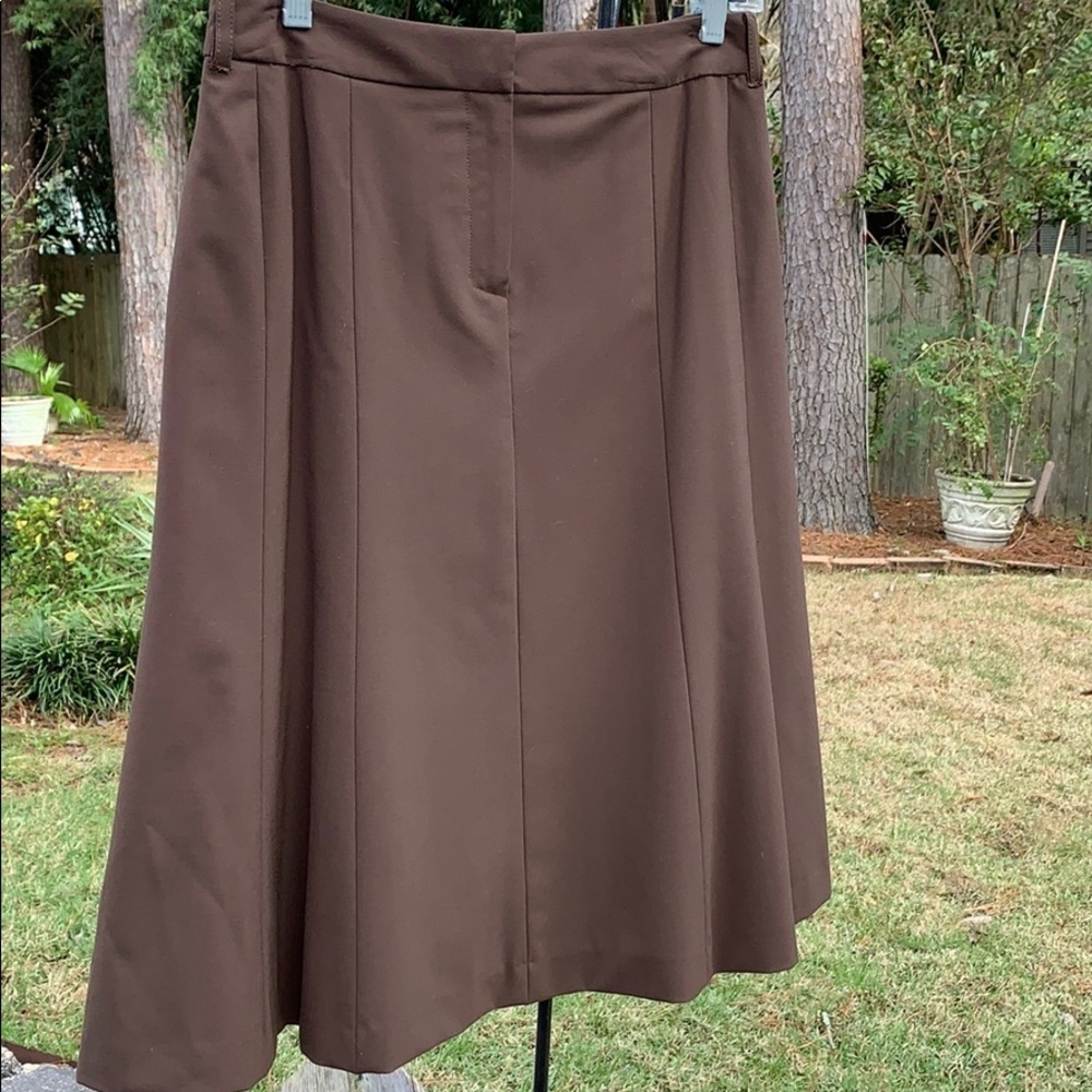 ANNE KLEIN mocha chocolate brown flare belted skirt front zip neutral basic fall